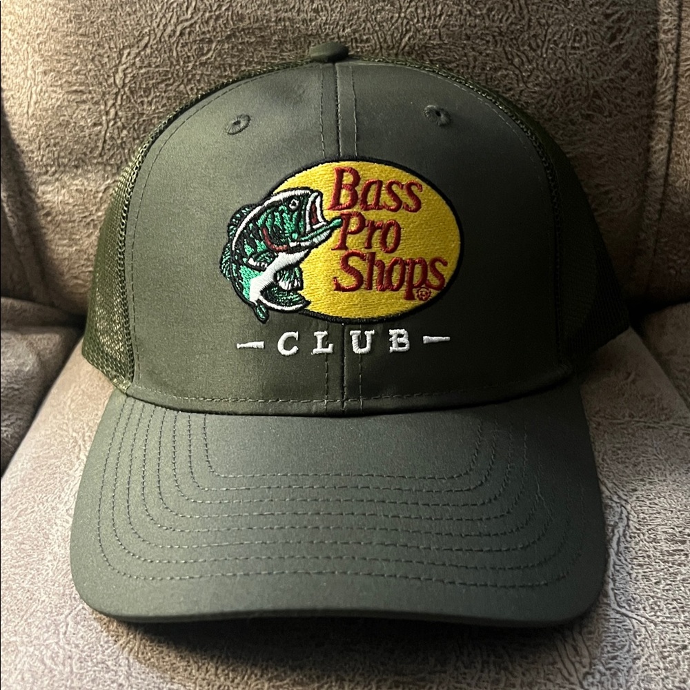NWOT 🐠 BASS PRO SHOPS DARK GREEN ADJUSTABLE MESH TRUCKER HAT BASEBALL CAP Unisex - Picture 2 of 9